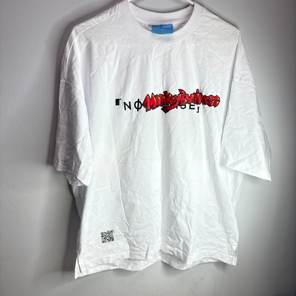 NONSENSE White No Monkey Business Graphic T-Shirt Size M Cotton Made in Japan